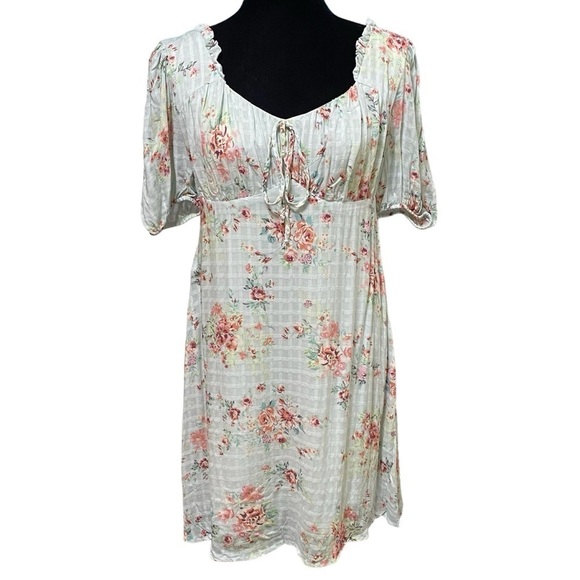 Hint of Mint Floral Plaid Babydoll Dress Large Fairy Y2K Style NWT - Picture 5 of 11